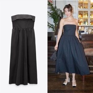 Zara Dark Gray Charcoal Strapless Long Dress
